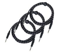 3x Cavo Strumenti Chitarra Basso Amplificatore Jack Maschio 6,3mm in Tessuto 3m