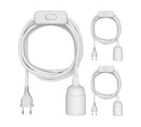 ledscom.de 3 pezzi cavo tessile LEHA, spina, interruttore, bianco, 3 m, presa lampada, 1x E27 max. 60W