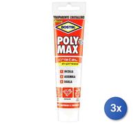 3x Collante Uhu Bostik POLY MAX Crystal, modello 6300509, Trasparente, per forti