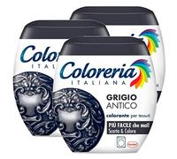 3x Coloreria Italiana Colorante per Tessuti in Lavatrice Colore Grigio Antico Formula Tutto in Uno - 3 Confezioni Monodose da 350 g