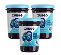3X Confettura ZERO Mirtilli Neri, Marmellata Zero Zuccheri Aggiunti, Vegano e Senza Glutine, per zuegg 220g