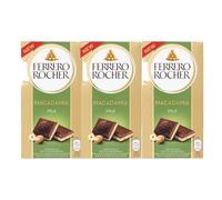3X Confezione Per Ferrero Rocher Macadamia Milk Nocciola & Noci di Macadamia, Tavoletta al Latte, Nocciola e Noci di Macadamia, 3x90g