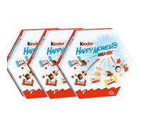 3X Confezione Per Kinder Happy Moments Mini Mix, Assortimento di Cioccolatini al Latte, 25 Pezzi, Confezione Regalo Esagonale, 3x161g