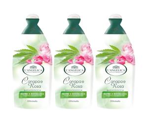 3X Confezione Per L'Angelica, Bagnodoccia Canapa e Rosa, 3x 450 ml, Bagnoschiuma Idratante con Estratti di Canapa e Rosa, Nutre e Rivitalizza, Rispetta L'Equilibrio della Pelle