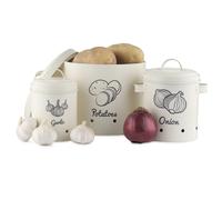 Navaris Set 3X Contenitore Conservazione Aglio Cipolla Patata - Barattoli e Coperchi - Scatola Ventilata Alimenti - Potato Garlic Onion Boxes - Crema