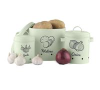 Navaris Set 3x Contenitore Conservazione Aglio Cipolla Patata - Barattoli e Coperchi - Scatola Ventilata Alimenti - Potato Garlic Onion Boxes - Verde