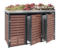 3x copribidoni box spazzatura rifiuti con fioriera HWC-K14 84x200x124cm metallo WPC marrone