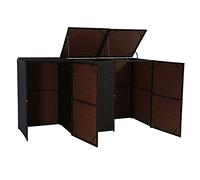 3x copribidoni box spazzatura rifiuti HWC-E25 66x195x110cm acciaio polyrattan marrone