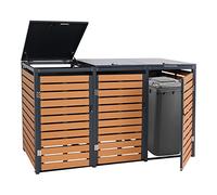 3x copribidoni box spazzatura rifiuti HWC-K14 84x205x119cm metallo WPC teak