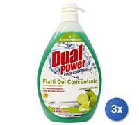 3x Dual Power Piatti 1000 Ml. Dispenser Concentrato Limone Verde