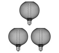 3x E27 Lampadina LED a gabbia metallica nera G120 extra bianco caldo (1800 K)