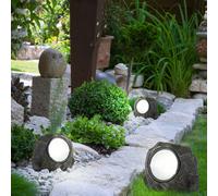 3x Esterno Giardino Supporto Lampada Solare Pietra-Design Illuminazione Veranda