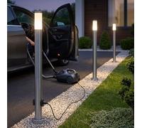 3x Esterno LED Piantana Presa da Giardino Lampade Percorso Inox Argento Altezza