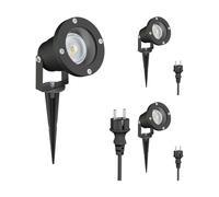 ledscom.de 3 faretti da giardino a LED DUK neri con picchetto da terra per esterni, in alluminio, con lampadina LED GU10 inclusa (bianco caldo, 5,4 W, 510 lm, 45°)