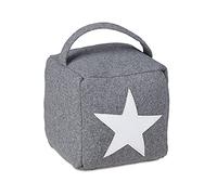 3x Fermaporta in Stoffa a Pavimento, Sacchetto con Stella, Alto, con Manico, HxLxP: 20 x 15 x 15 cm, Grigio