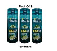 3x Garnier Fructis Ghiaccio Force 2 IN 1 Shampoo 300ml Ogni