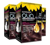 3x Garnier Olia Glow Colorazione Capelli Tinta Permanente Colore 5.12 Castano Freddo Iridescente Senza Ammoniaca Fragranza Delicata - 3 Tinte