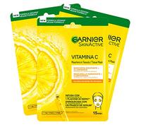 3x Garnier SkinActive Maschera Viso Monouso in Tessuto Idratante e Illuminante con Vitamina C ed Acido Ialuronico - 3 Maschere Monouso