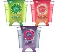 3x Glade Candela Profumata IN Vetro Profumo Bambù Limone Prugne Glaskerze