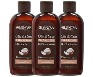 3x Glenova Olio di Cocco Corpo e Capelli Nutriente Naturale 200 ml