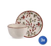 3x H&H Confezione 2 tazze thè con piatto Red Delight cc 200 in stoneware