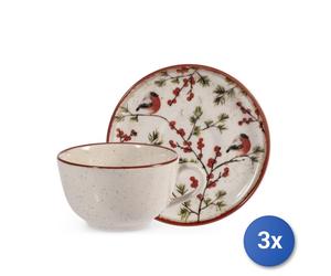 3x H&H Confezione 2 tazze thè con piatto Red Delight cc 200 in stoneware