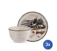 3x H&H Confezione 2 tazze thè con piatto Silent Snow cc 200 in stoneware