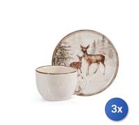 3x H&H Confezione 4 tazze caffè con piatto Magical Deer cc 115 in stoneware