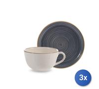 3x H&H Confezione 4 tazze caffè con piatto Ocean cc 200 in stoneware