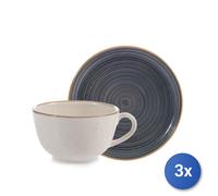 3x H&H Confezioni 2 tazze da tè con piattino Ocean in stoneware