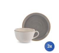 3x H&H Confezioni 4 tazze da caffè con piattino Land in stoneware