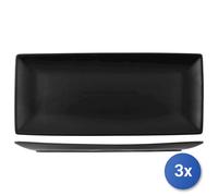 3x H&h Piatti Porcellana Rettangolari Cm 38x16.8 Nero