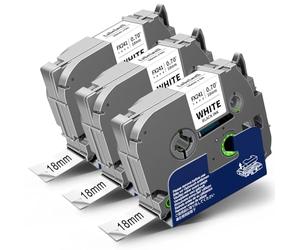 3x Labelwell Compatibile 18mm per Brother TZe-FX241 Nastro per Etichette Flessibile laminato Nero su Bianco TZ-FX241 TZeFX241 Flexitape per Brother P-touch PT-D400 P710BT P750W 450VP P700 H500 P900