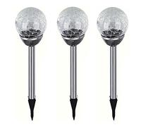 3x lampada solare da giardino a LED in acciaio inox a forma di sfera con luce crackle, lampada solare, luce solare, decorazione da giardino, colore bianco
