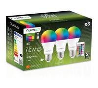 3x Lampadina LED E27 A60 9W = 60W 806lm 3000K e RGB Multicolore 260° Dimmerabile