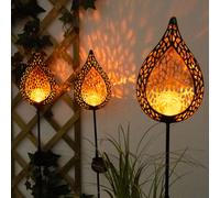 3X LED Solare Esterno Picchetto Lampada Balcone Effetto Fuoco Vetro Sfera Luce