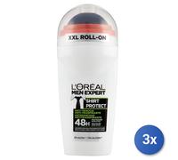 3x L'Oreal Deodorante Roll-On 50 Ml. Uomo Shirt Protect