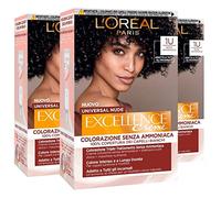 3x L'Oréal Paris Excellence Creme Universal Nude Colorazione Permanente Nero 1U Triplo Trattamento - 3 Tinte