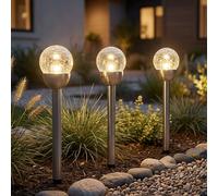 3x Luce per Esterni Lampada Solare Sferica Patio Vetro Rotto LED Argento IP44