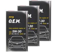 3x MANNOL 4 Litro 7713 O. E. M.5W-30 olio motore Api Sn Acea A3 Ilsac GF-5 /