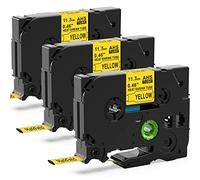 3x MarkField Heat Shrink Tube Etichette per tubi termo-retrattile Nastro HS HSe-631 HSe631 11,7mm termorestringente, Compatibile con Brother P-touch PT-E110 E300/VP E500 E550WVP, Nero su Giallo