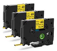 3x MarkField HS HSe-621 Nastro Adesivo Termorestringente compatibile con Brother P-touch PT-E110 H300 E300VP E500 E550W, 8.8mm x 1.5m, Nero su Giallo, HSe621 Heat Shrink Tube Etichette