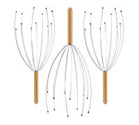 3x Massaggiatore Testa, 12 Bracci con Palline per Spazzola Antistress, per Massaggi al Cuoio Capelluto, Metallo, Dorato