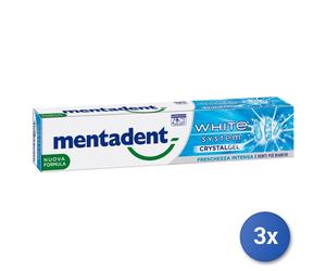 3x Mentadent Dentifricio 75 Ml. White System Crystal Gel