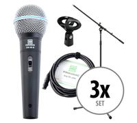 Pronomic DM-58-B Vocal Mikrofon 3x Starter Set - Microfono dinamico - Cavo XLR da 5 m - Supporto microfono con braccio - Morsetto - Nero