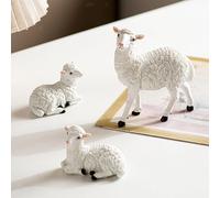 3x mini statue sheep opere d'arte scultura di agnello bianco per soggiorno
