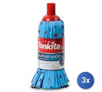 3x Mocio Tonkita SUPER MOP, modello TK023R, Fiocco ricambio, per pulizie e