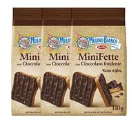 3X Mulino Bianco MiniFette Ricoperte di Cioccolato Fondente, Mini Fette Con Farina Integrale 110g [3 Confezioni]