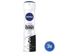 3x Nivea Black & White Fresh Donna Deodorante Spray 150 Ml 1 Pz
