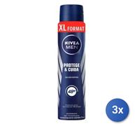 3x Nivea Deodorante Spray 250 Ml. Uomo Protect&Care Quick Dry